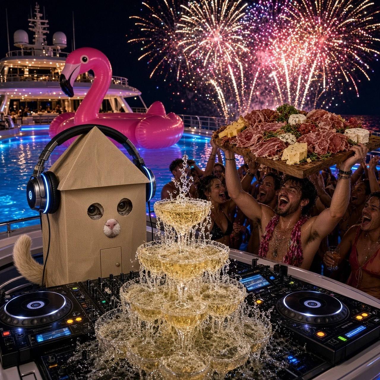 On the decks. Fireworks. Still chilling.